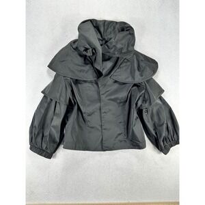 IC by Connie K Womens Black Avant Garde Cape Collar Ruffle Sleeve Jacket Small
